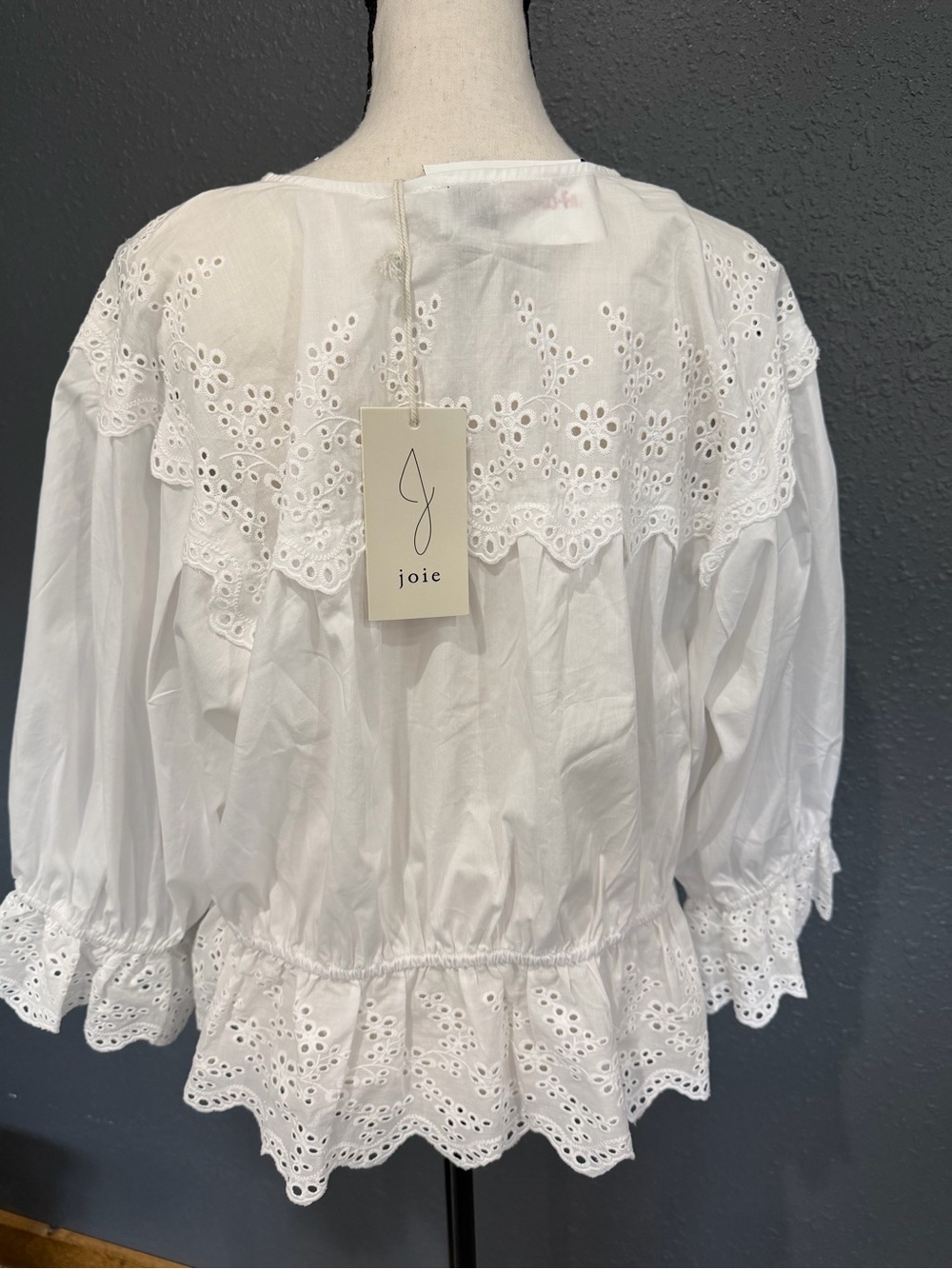 Joie Women's White Eyelet Peasant Blouse with Tie Front NWT - Picture 4 of 8